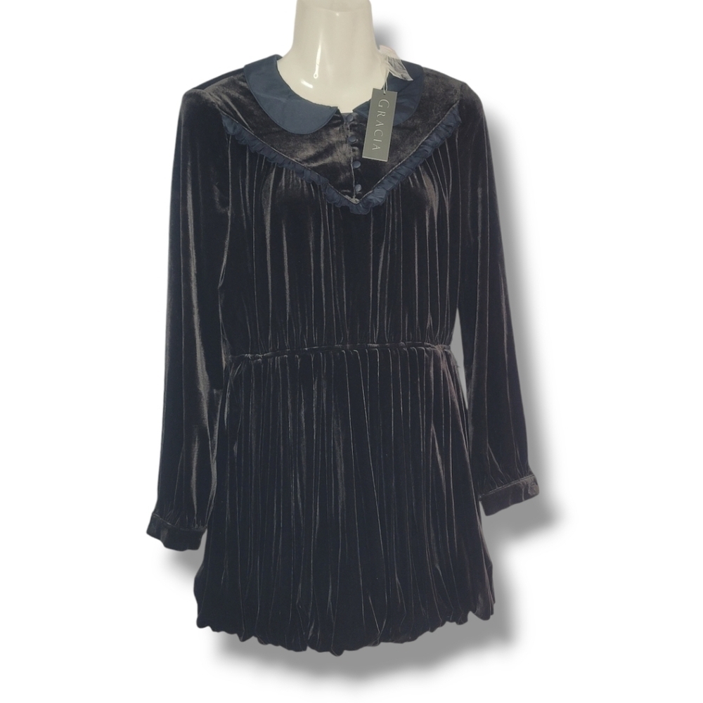 ✨️NWT✨️ GRACIA - Small Dressy Black Velvet Tunic